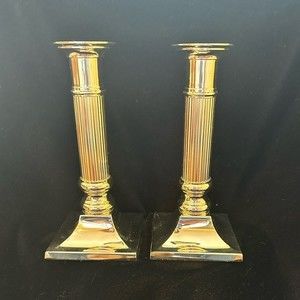 Vintage silver Corinthian column candlesticks with neoclassic column design